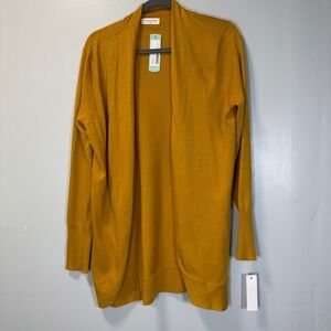Sophie Rue Delila Curved Hem Open Front Cardigan‎ Mustard Yellow Large NWT